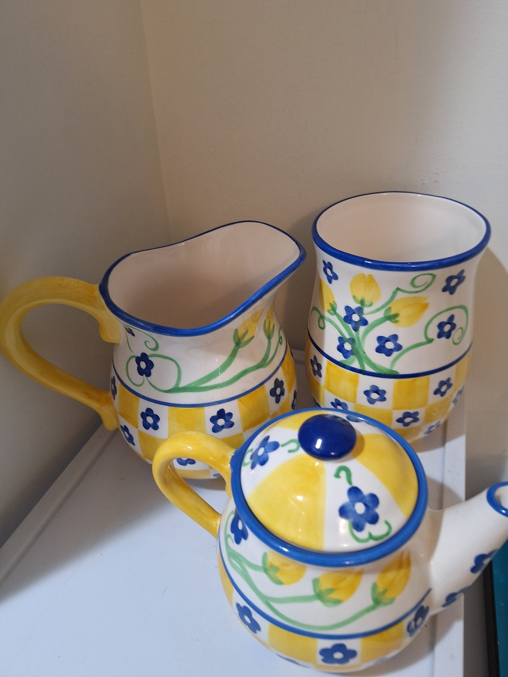 Yellow & Blue Floral Ceramea Set - Handcrafted Style